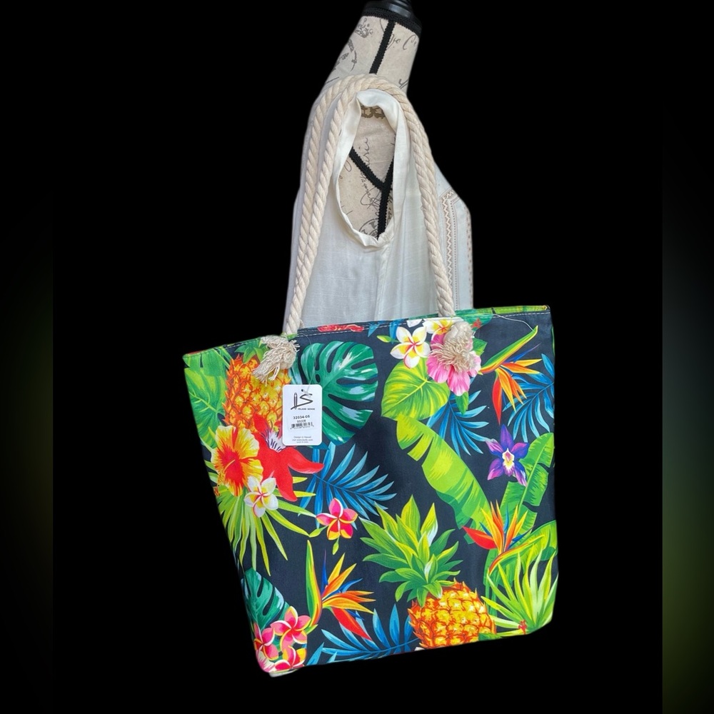 Tropical Island Sense Hawaiian Floral Beach Bag w/Pouch - Picture 3 of 7